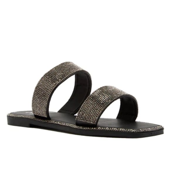 !! NEW !! Embellished Double Strap Square Toe Sandals in Clear - Picture 9 of 11